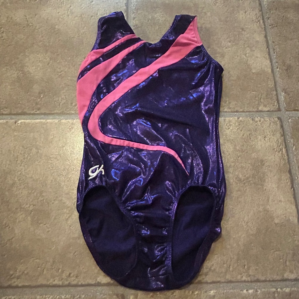 GK Elite Purple Metallic Pink Mystique Gymnastics Leotard Sleeveless Tank